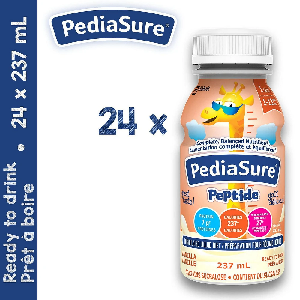 PediaSure® Peptide 1 Cal, Formulated Liquid Diet, Vanilla, 24 count, 5688 mL