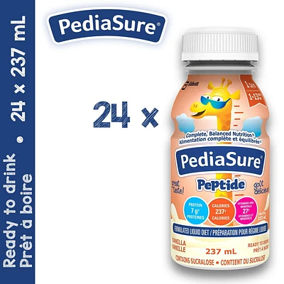 PediaSure® Peptide 1 Cal, Formulated Liquid Diet, Vanilla, 24 count, 5688 mL
