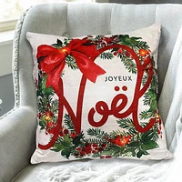 Christmas Led Velvet Cushion Joyeux Noel Wreath 18X18 - Set of 2