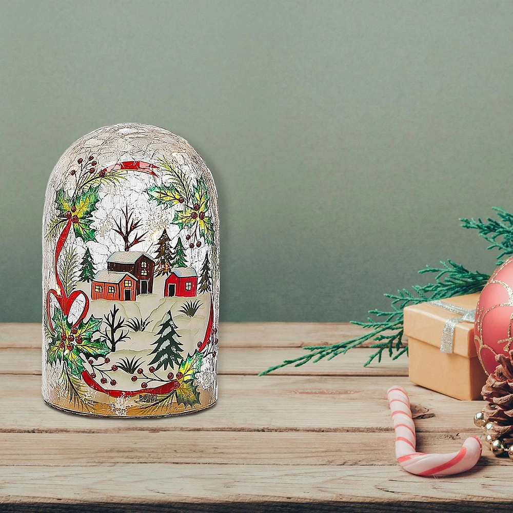 Christmas Crackled Glass Dome With Led Winter Village