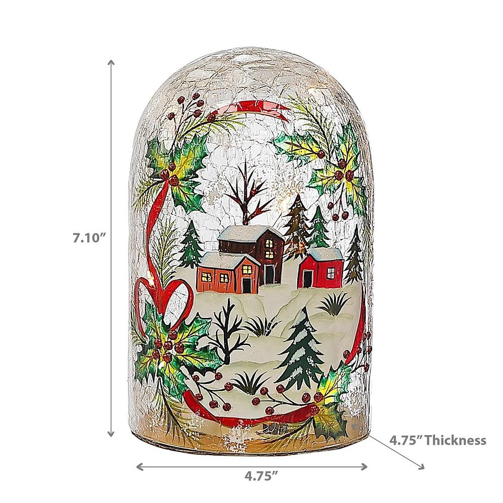 Christmas Crackled Glass Dome With Led Winter Village