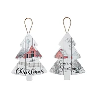 Christmas Flat Tree Shape Wall Hanger Winter Barn - Set of 2