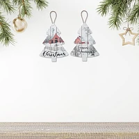 Christmas Flat Tree Shape Wall Hanger Winter Barn - Set of 2