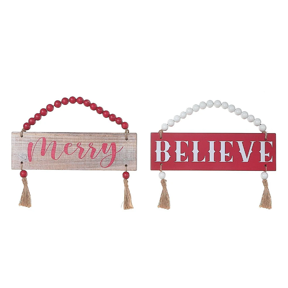 Christmas Beaded Hanger With Tassels Believe Merry - Set of 2