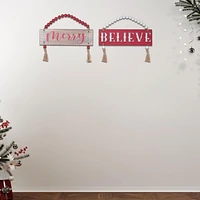 Christmas Beaded Hanger With Tassels Believe Merry - Set of 2