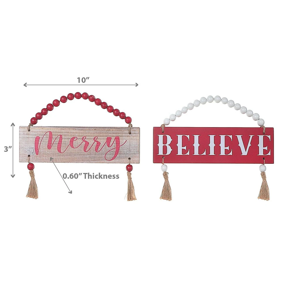 Christmas Beaded Hanger With Tassels Believe Merry - Set of 2