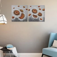 Hand Painted Canvas Wall Art White Sunflower - Set of 2