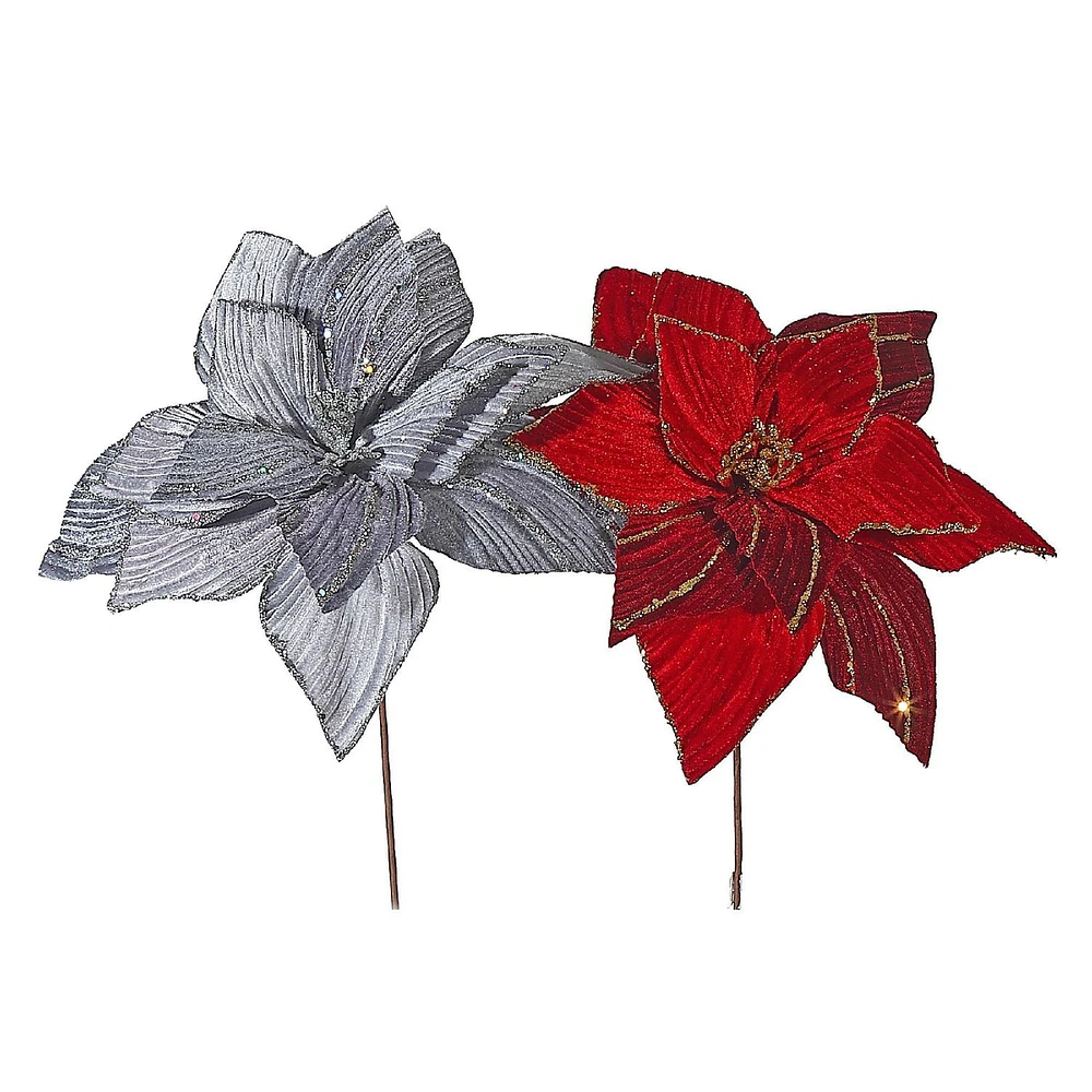 Christmas Glitter Spiral Poinsettia Pick  - Set of 6