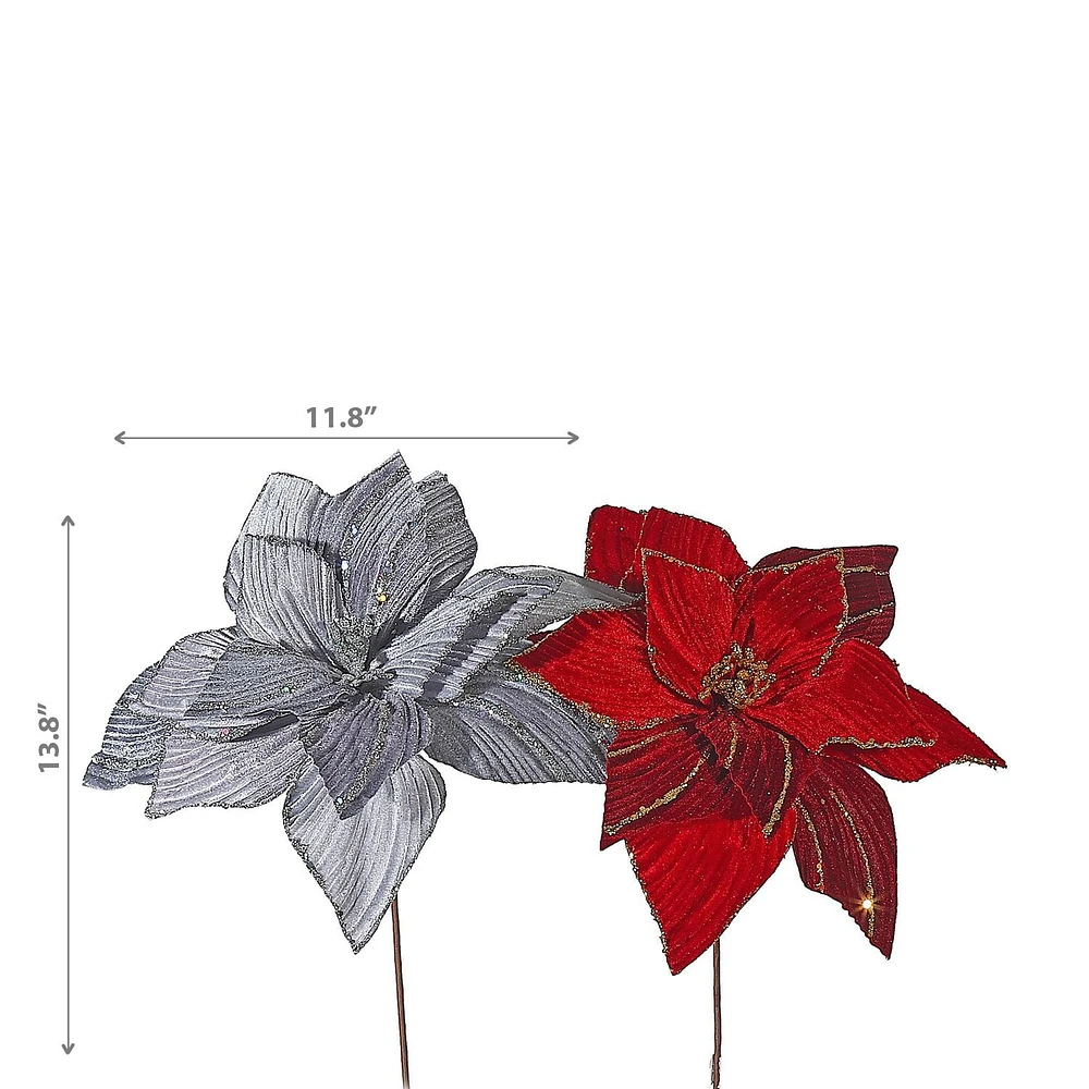 Christmas Glitter Spiral Poinsettia Pick  - Set of 6