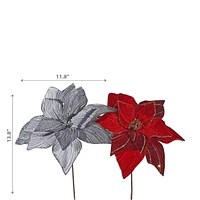 Christmas Glitter Spiral Poinsettia Pick  - Set of 6