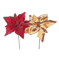 Christmas Beaded Spiral Poinsettia Pick  - Set of 6