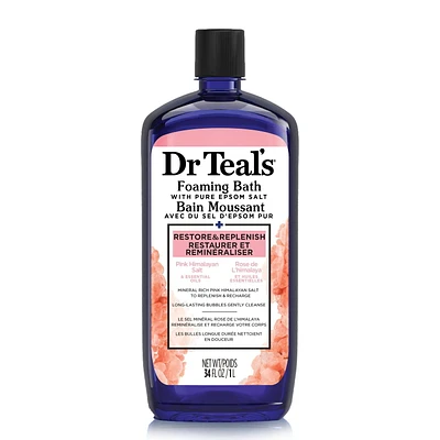 Dr Teal's Foaming Bath with Pure Epsom Salt, Pink Himalayan Salt, Restore & Replenish with Pink Himalayan Salt & Essential Oils (Packaging May Vary), 34 fl oz