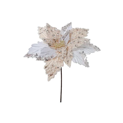 Christmas Furry Poinsettia Pick With Shiny Snowflake - Set of 6