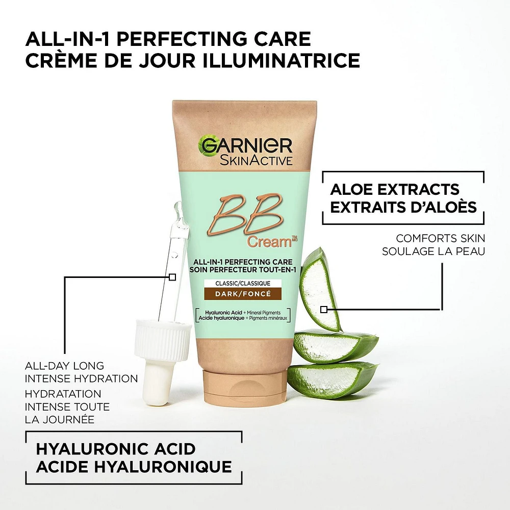 Garnier SkinActive BB Cream Classic with Hyaluronic Acid & Aloe, Dark, 50ml, New coverage lets skin breathe