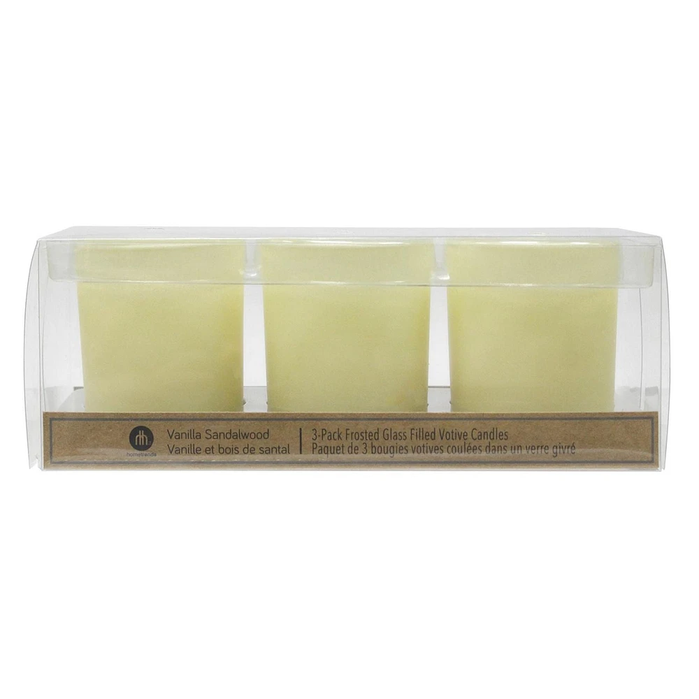 Hometrends VANILLA SANDALWOOD Scented 3-Pack Frosted Glass Filled Votive Candles, 3pk votive candles