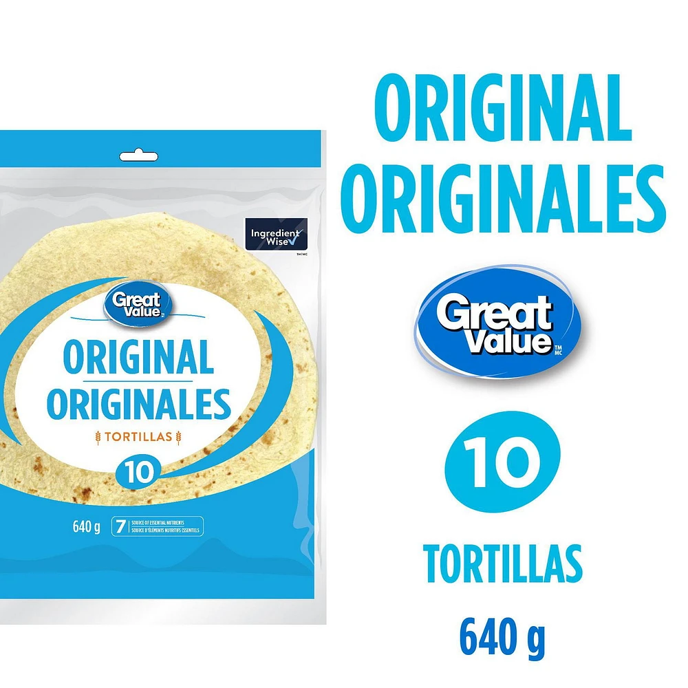 Great Value 10" White Tortilla, 10 pk, 640 g