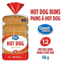 Great Value Hot Dog Buns, 12 pk, 516 g