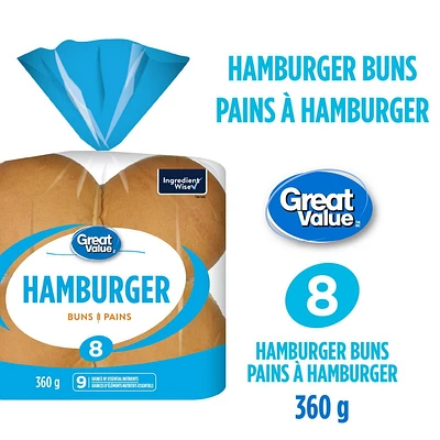 Great Value Hamburger Buns, 8 pk, 360 g