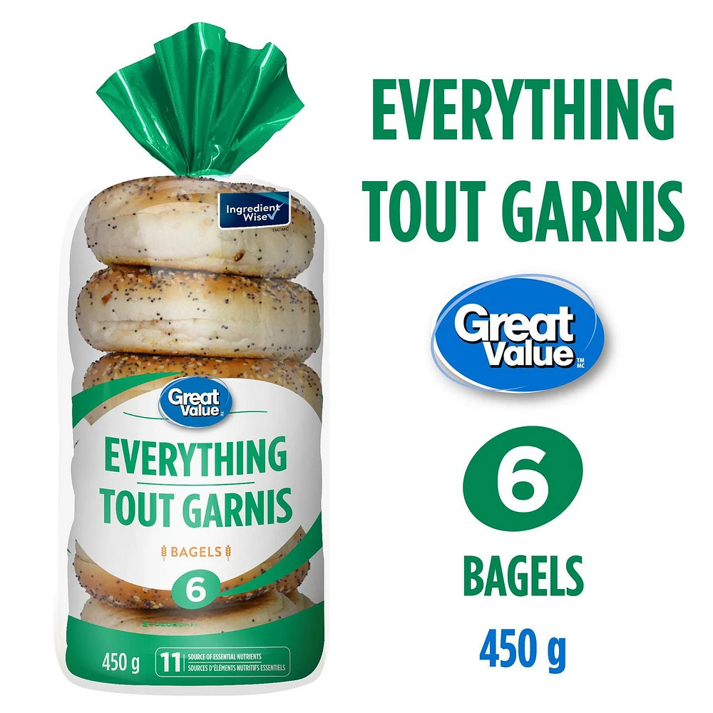 Great Value Everything Bagels, 6 pk, 450 g