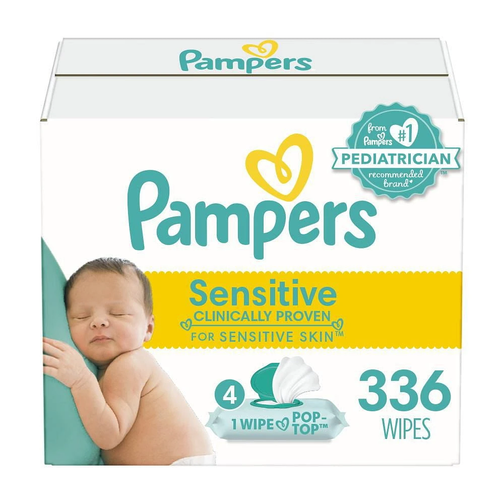 Pampers Baby Wipes Sensitive Perfume Free 4X Pop-Top Packs