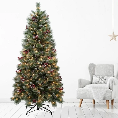 6.5FT prelit glitter/frosted mixed hard needle & cashmere tree, 250 clear incandescent lights, 559tips