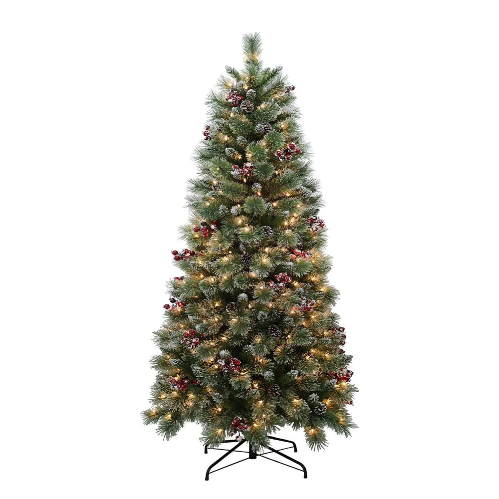 6.5FT prelit glitter/frosted mixed hard needle & cashmere tree, 250 clear incandescent lights, 559tips