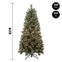 6.5FT prelit glitter/frosted mixed hard needle & cashmere tree, 250 clear incandescent lights, 559tips