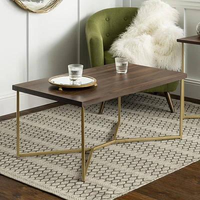 Manor Park Mid Century Modern Gold Rectangle Coffee Table - Dark Walnut/Gold