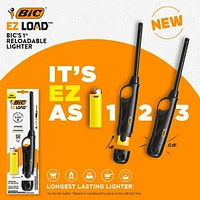 BIC EZ LOAD Lighter, Reloadable Multi Purpose Lighter, Great To Use as a Utility Lighter or Camp Lighter, Pack with 1 BIC EZ LOAD Long Lighter Shell and 1 BIC Maxi Pocket Lighter (Colours May Vary)