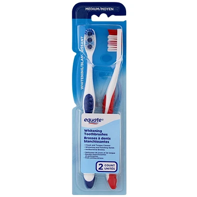 Equate Medium Whitening Toothbrush, 2 Toothbrushes, Medium