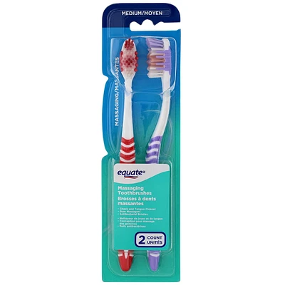 Equate Medium Massaging Toothbrush, 2 Toothbrushes, Medium