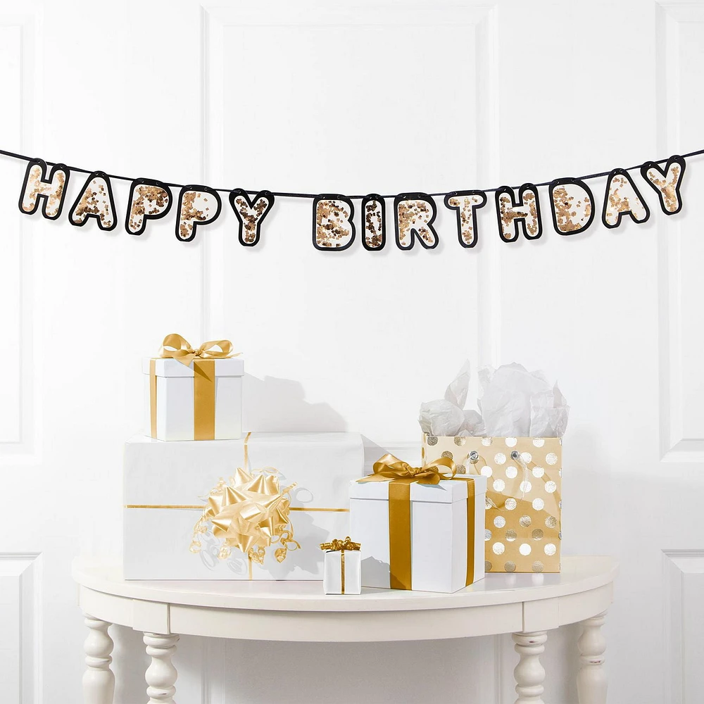 Happy Birthday Gold Confetti Banner, Birthday Gold Confetti Banner