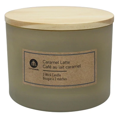 Hometrends 12oz CARAMEL LATTE Scented 2-wick Frosted Jar Candle, 12oz fragranced candle