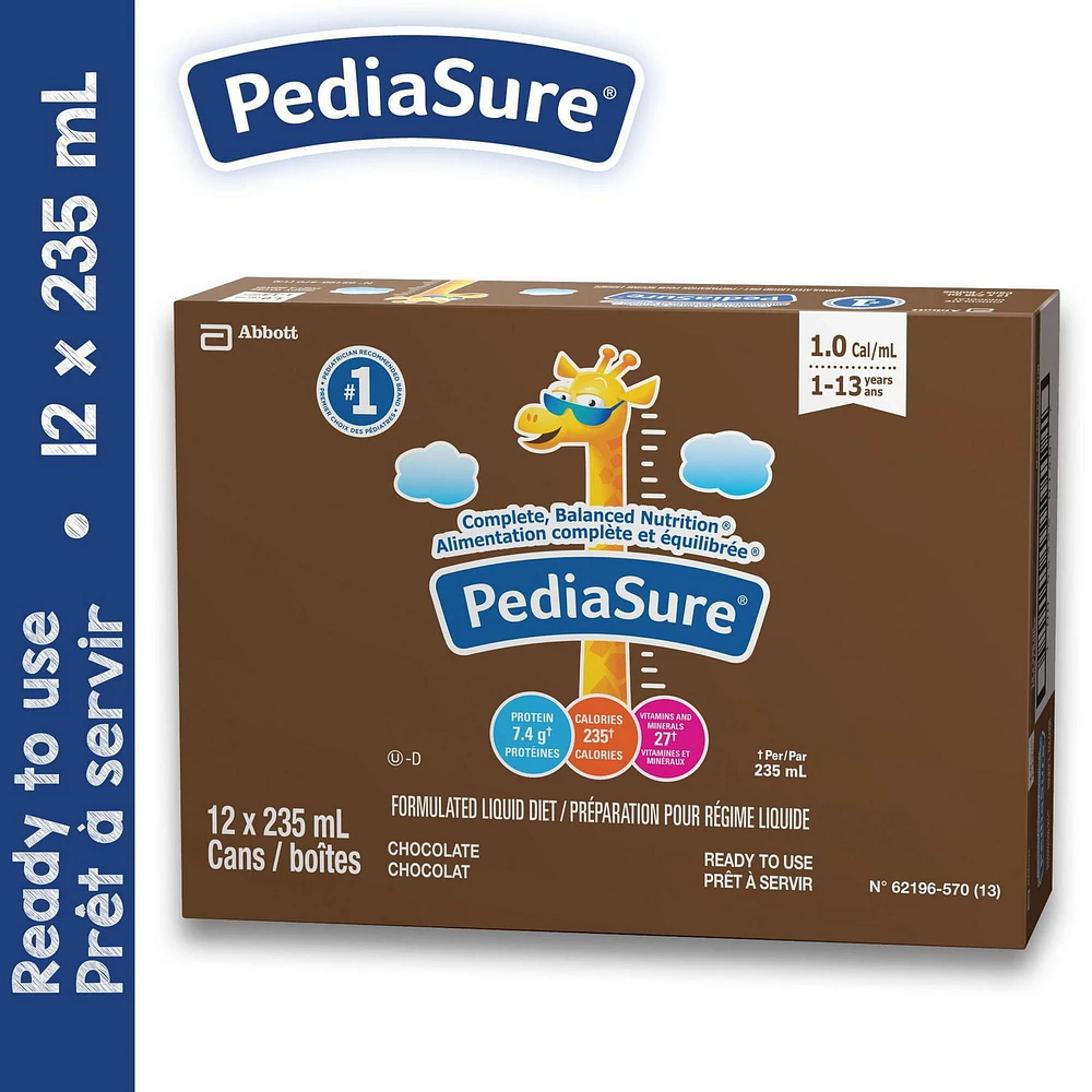 PediaSure®, Formulated Liquid Diet, Chocolate, 12 count, 2820 mL, 12 x 235 mL (12-pack)