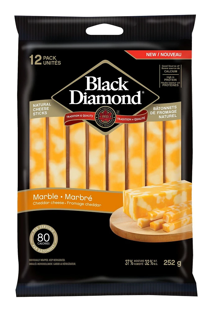 Black Diamond Cheese Sticks Marble Cheddar, 12 units, 252 g