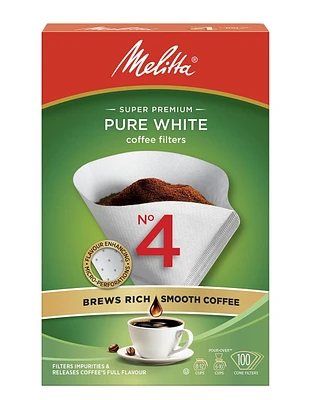 Melitta Cone Coffee Filters - No 4/100 Ct, 100 white filters