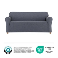 SmartFit Chenille Stretch Sofa Recycled Fabric Slipcover with Performance Fabric, 1-Piece Furniture Cover, Blue, Fabric slipcover