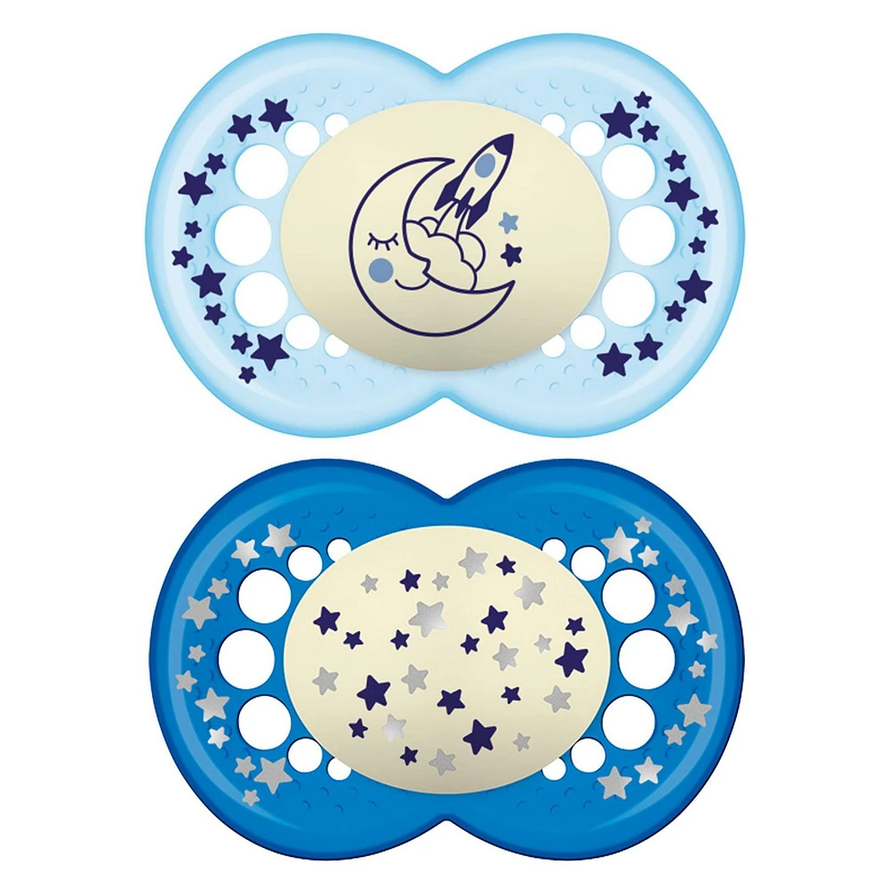 MAM Nuit - Sucette de silicone, 6 mois+, Brille dans le nuit, 2 PK MAM Nuit Suce, 6 mois et plus - paquet de 2