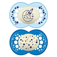 MAM Nuit - Sucette de silicone, 6 mois+, Brille dans le nuit, 2 PK MAM Nuit Suce, 6 mois et plus - paquet de 2