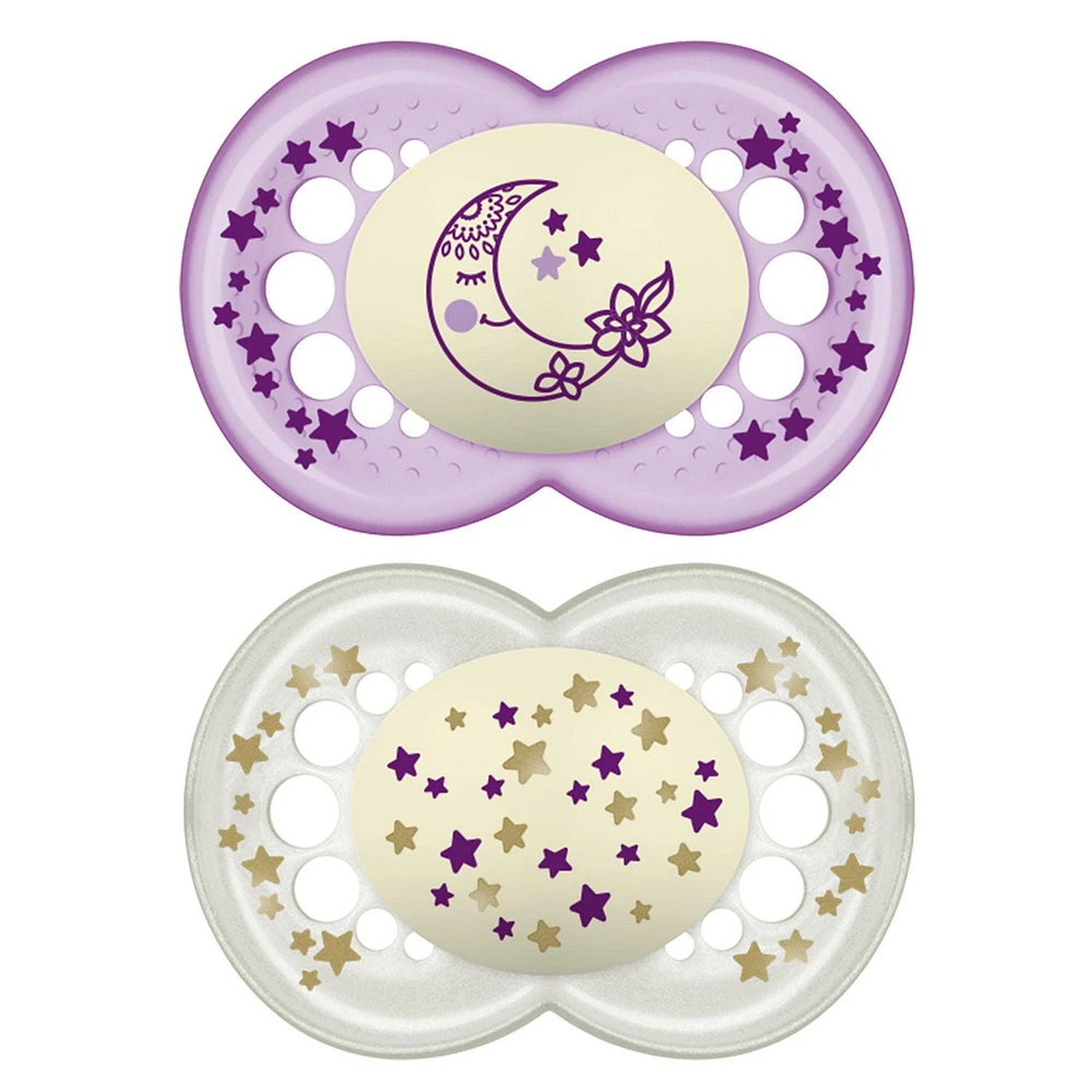 MAM Nuit - Sucette de silicone, 6 mois+, Brille dans le nuit, 2 PK MAM Nuit Suce, 6 mois et plus - paquet de 2