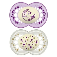 MAM Nuit - Sucette de silicone, 6 mois+, Brille dans le nuit, 2 PK MAM Nuit Suce, 6 mois et plus - paquet de 2