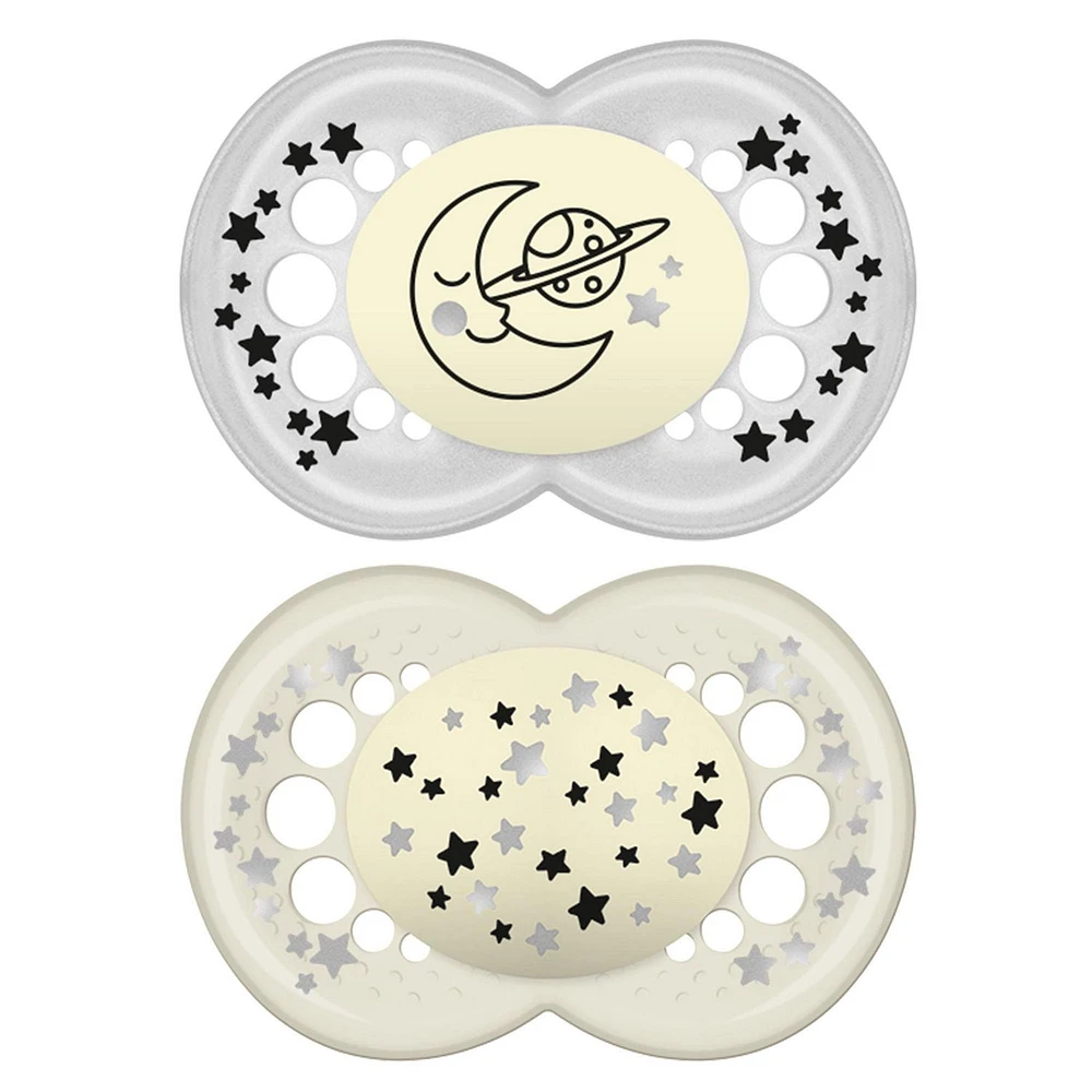 MAM Nuit - Sucette de silicone, 6 mois+, Brille dans le nuit, 2 PK MAM Nuit Suce, 6 mois et plus - paquet de 2