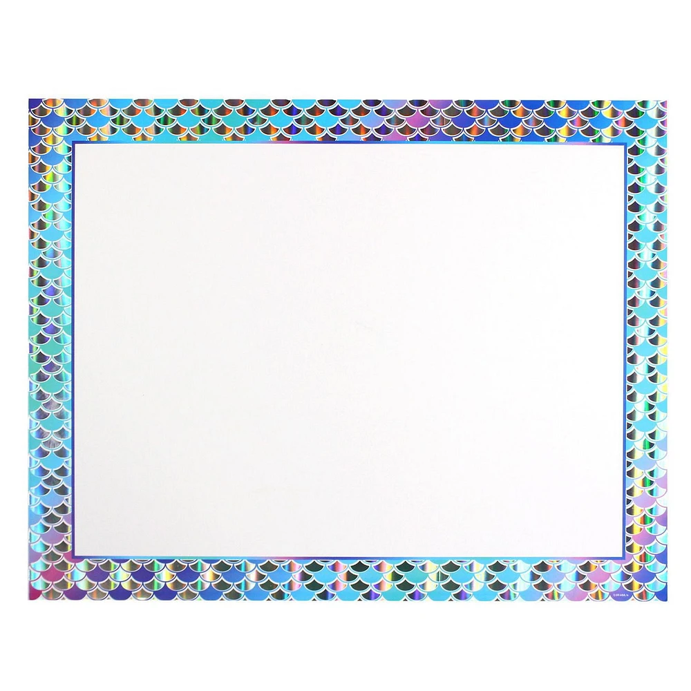 Mermaid Poster Board, White Poster Board with an aqua and gold border