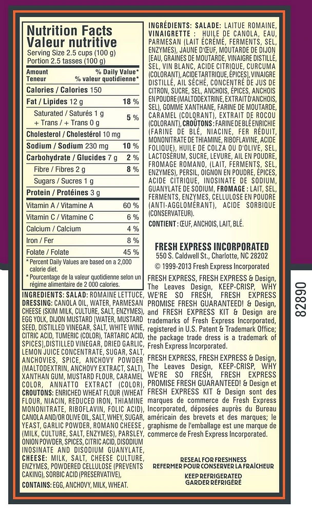 Salade Fresh Express Caesar Kit d'huile de canola prêt-à-manger 10 oz