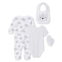 Ensemble 4 pièces avec ourson pour layette Canadiana unisexe pour nourrissons