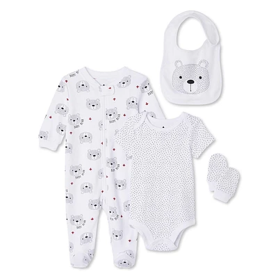 Ensemble 4 pièces avec ourson pour layette Canadiana unisexe pour nourrissons