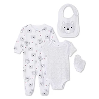 Ensemble 4 pièces avec ourson pour layette Canadiana unisexe pour nourrissons