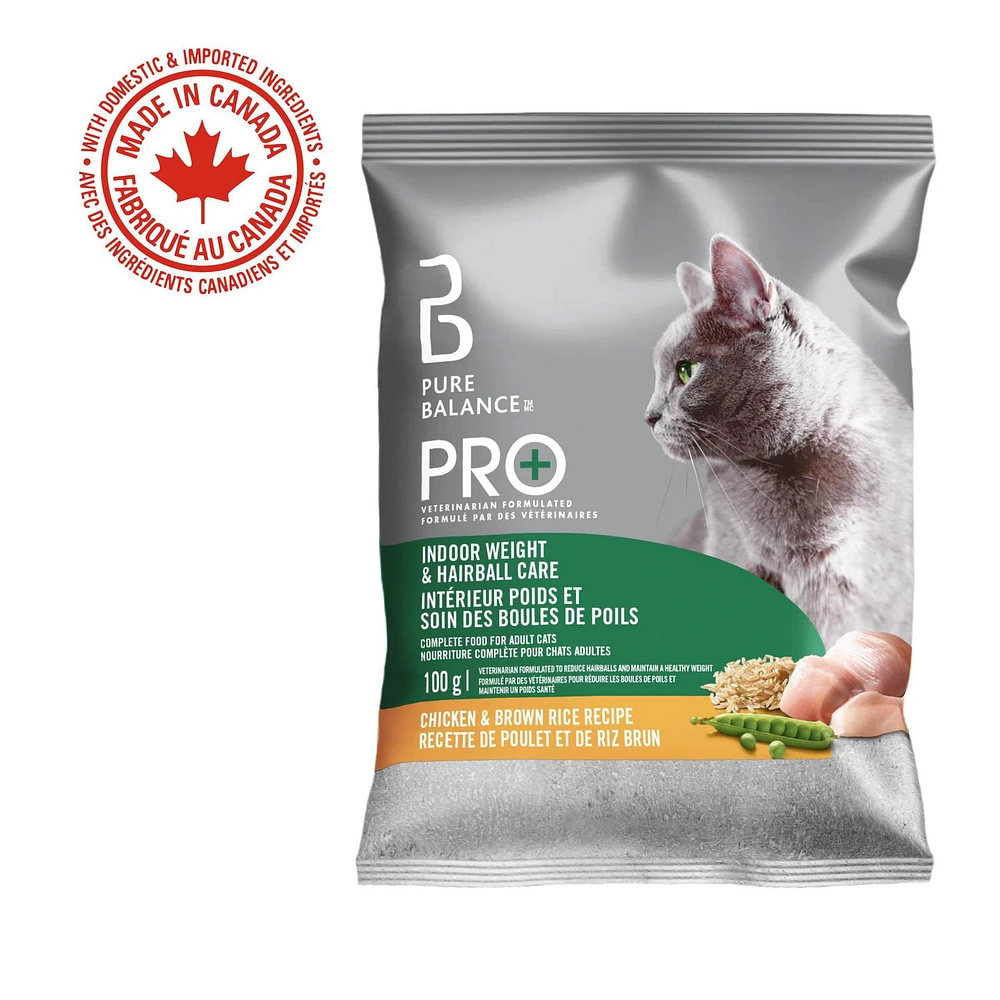 Pure Balance Pro+ Soin du poids et Boules de Poils Recette Poulet et Riz Brun Nourriture sèche pour chat 100 g, 3 kg, 7 kg