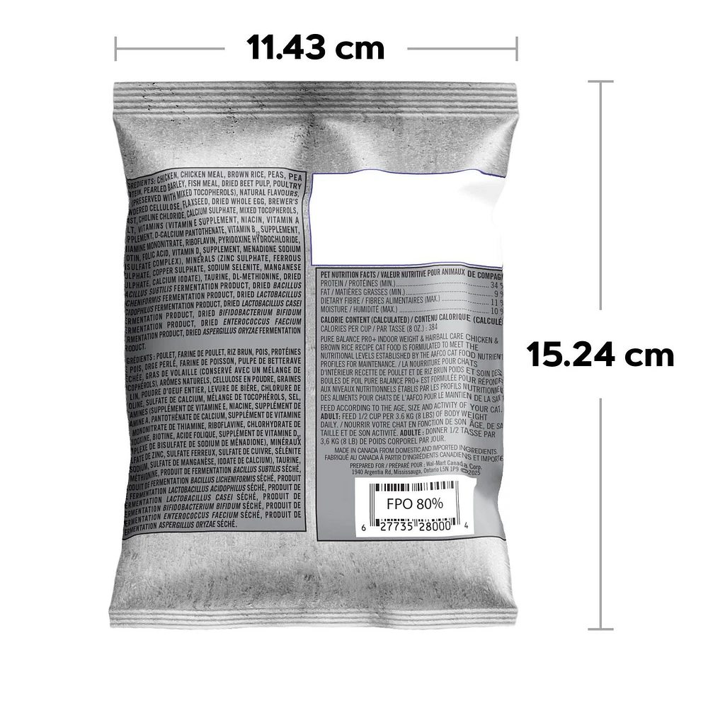 Pure Balance Pro+ Soin du poids et Boules de Poils Recette Poulet et Riz Brun Nourriture sèche pour chat 100 g, 3 kg, 7 kg