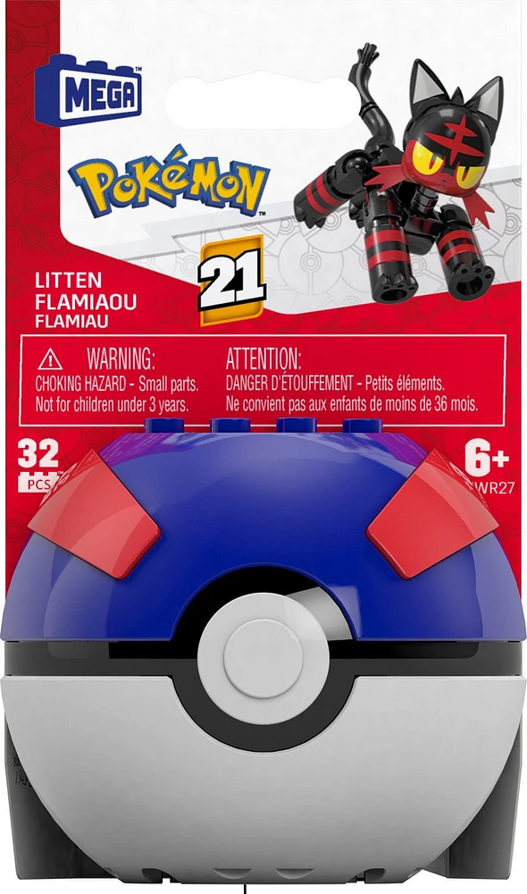 MEGA Pokémon Litten Building Toy Kit, Poseable Action Figure (32 Pieces) for Kids